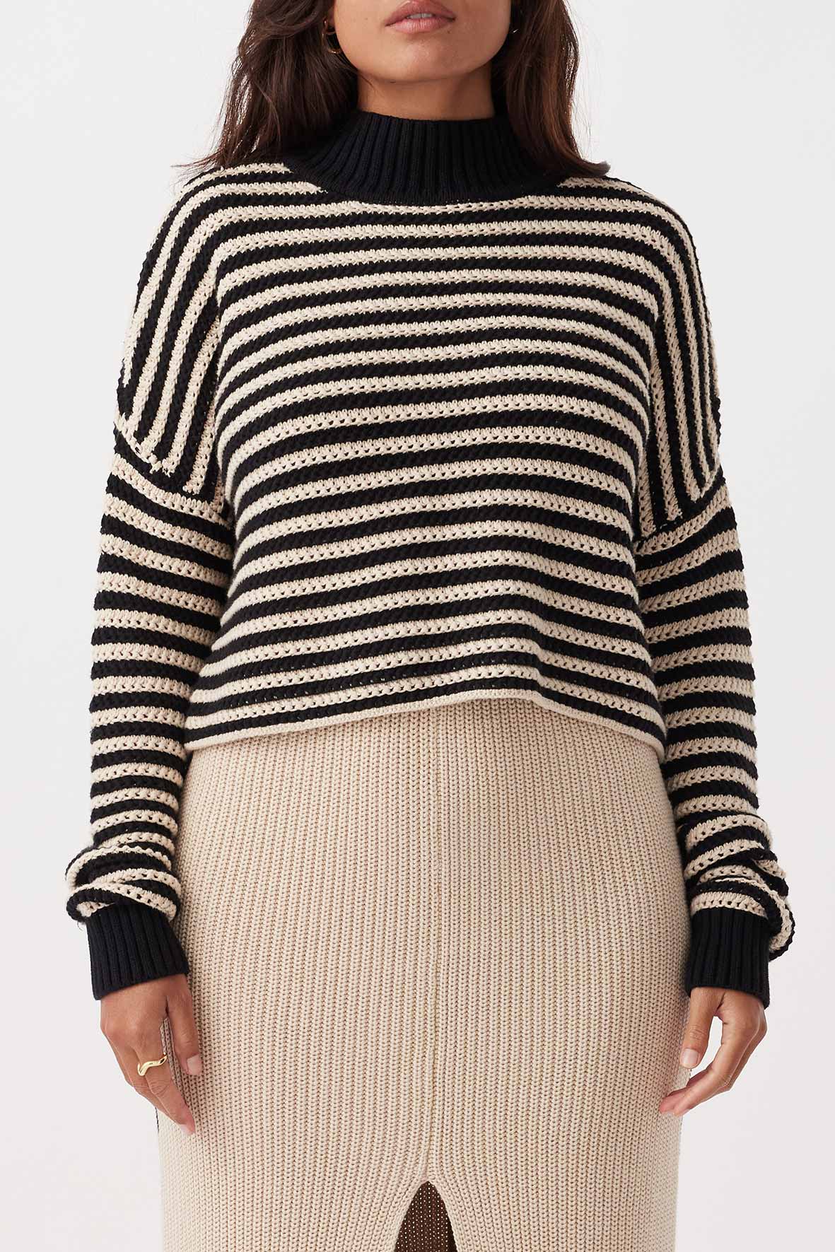 June Cropped Sweater | Sand/Black